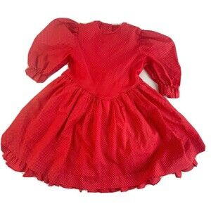 Vintage Little Stars Girls 6 Red Polka Dot Prairie Dress Puff Sleeve Ruffle Belt
